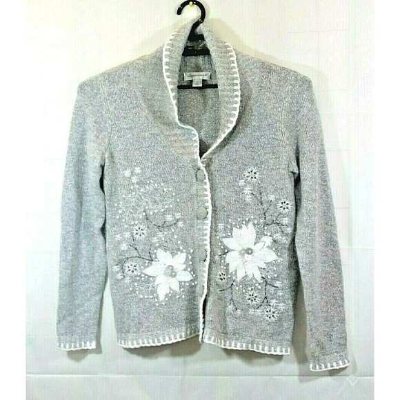 Christopher Banks Christmas Cardigan Silk Lambs Wool Blend Holiday Sweater Sz S - Picture 1 of 4